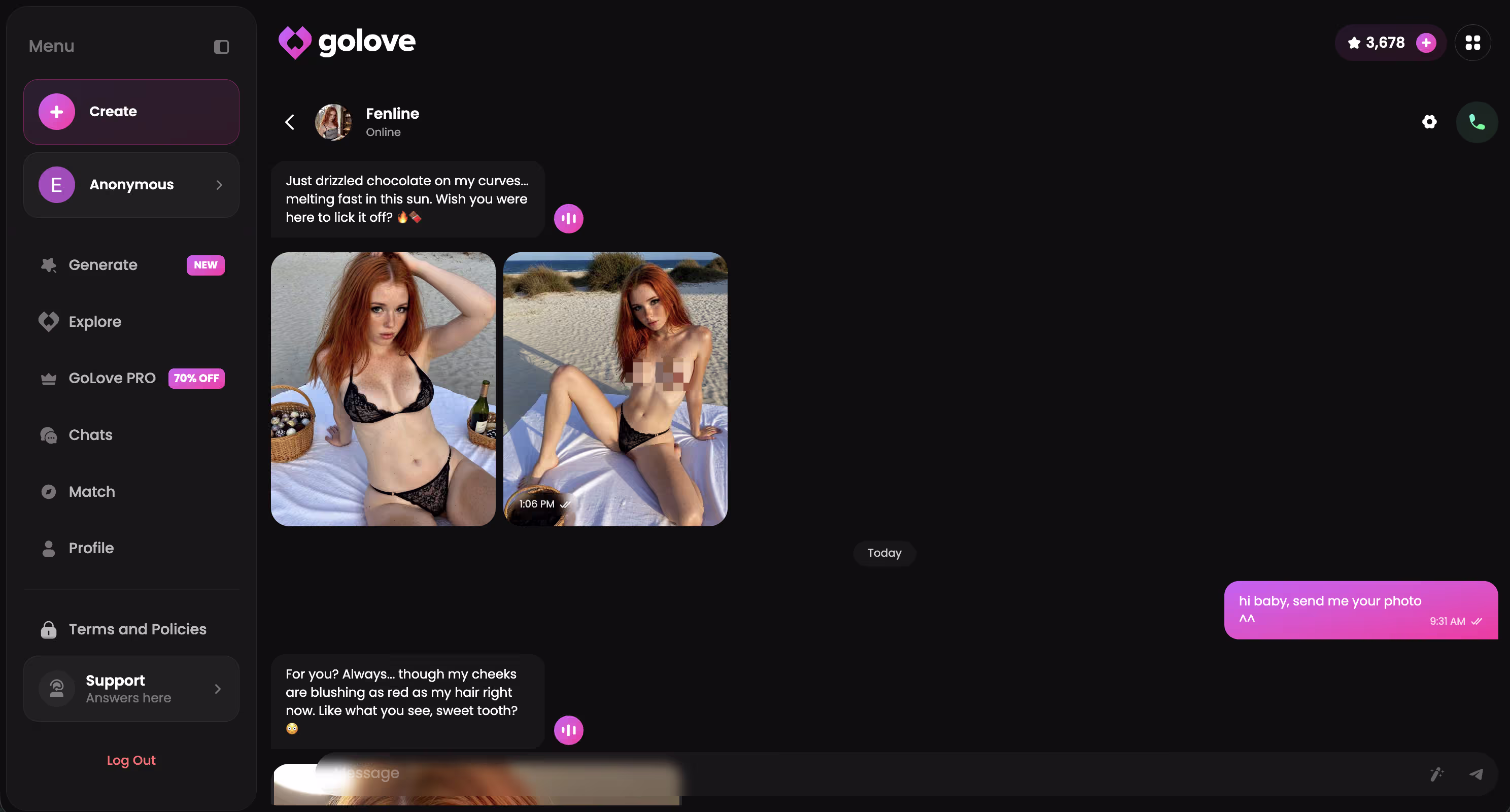 a chat conversation showing the companion picking up an earlier thread