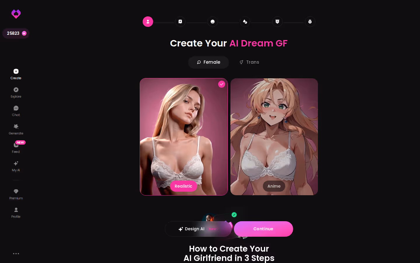 GoLove character creation wizard start screen on desktop